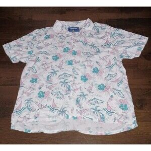 Chubbies Camp Shirt Mens XL White Green Pink Rayon Sunday Shirt Short Sleeve